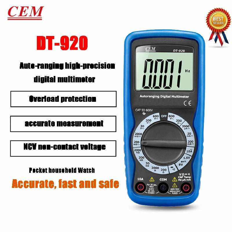 CEM DT-920 DT-920N DT-921 DT-922 Digital Multimeter Digital Display High-Precision Full Range Protection Intelligent Anti-Burn CEM DT-920 DT-920N DT-921 DT-922 Digital Multimeter Digital Display High-Precision Full Range Protection Intelligent Anti-Burn